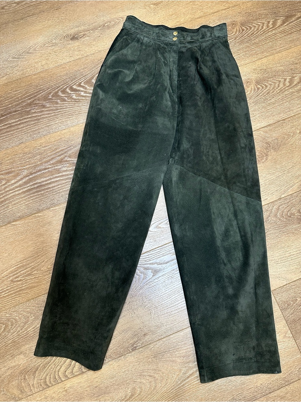 Vintage Danier Forest Green Suede Pleated Trousers High Rise Pants vintage sz14